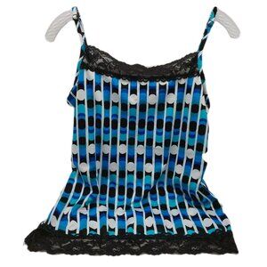 Maurices Tank Top Size Large Lace Trim Geometric Festival Cami Blue Black